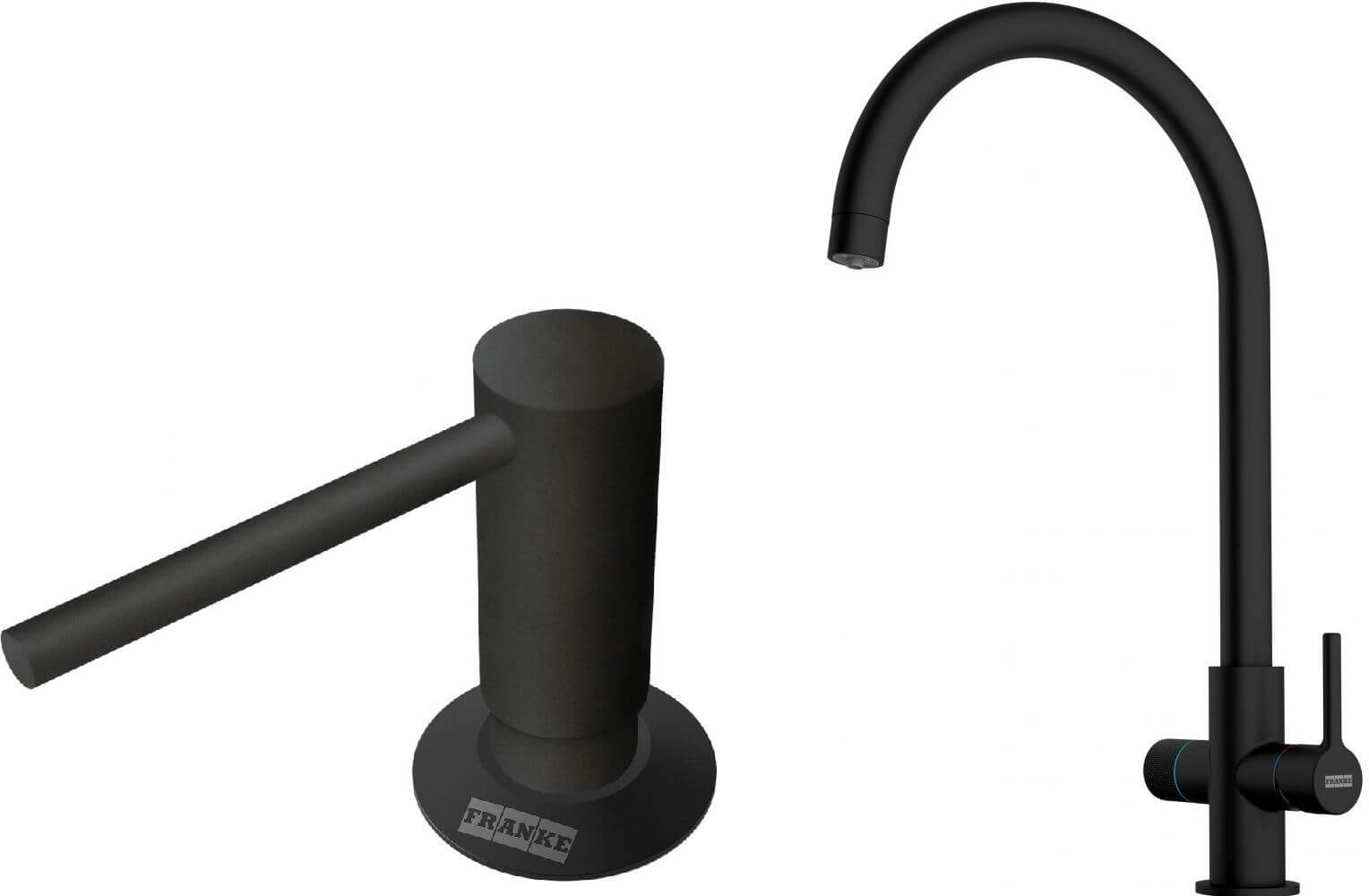Conjunto grifo de cocina Franke Lina 120.0730.807, dispensador de líquidos Franke Comfort 112.0753.277