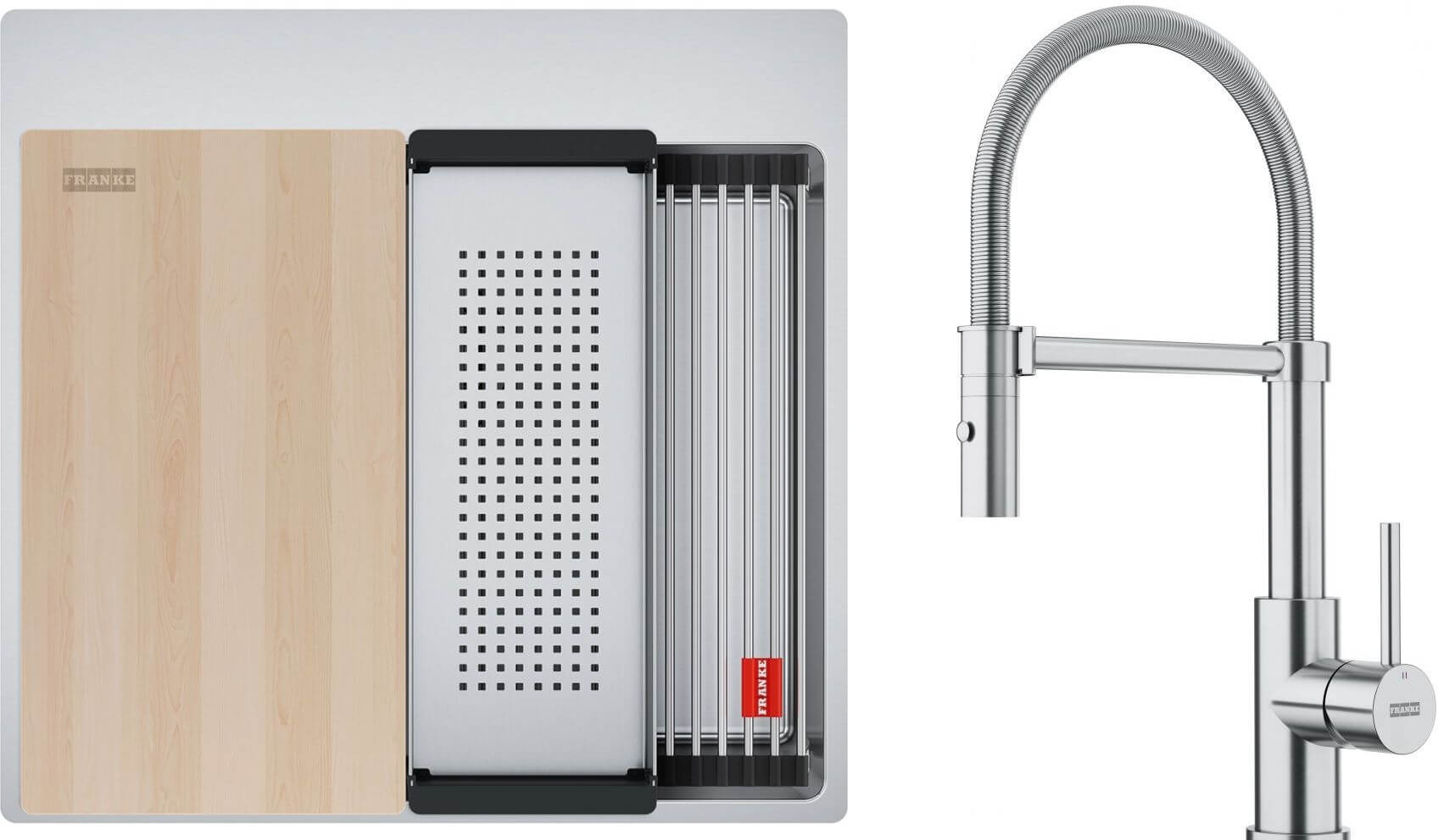Conjunto fregadero de acero Franke Box 127.0749.856, grifo de cocina Franke Smart Glenda 115.0747.475