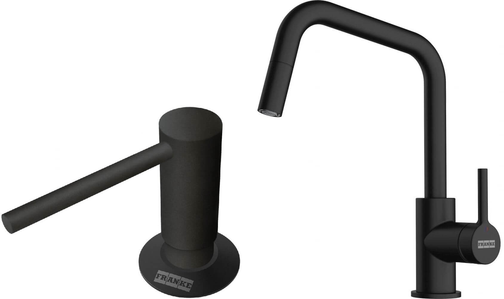 Conjunto grifo de cocina Franke Lina 115.0728.477, dispensador de líquidos Franke Comfort 112.0753.277