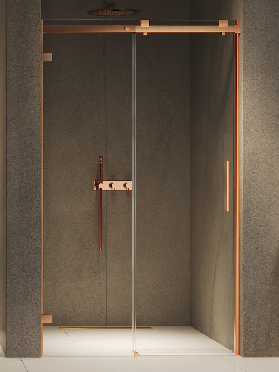 New Trendy Softi X puerta de ducha 180 cm corredera cobre cepillado/vidrio transparente EXK-9041