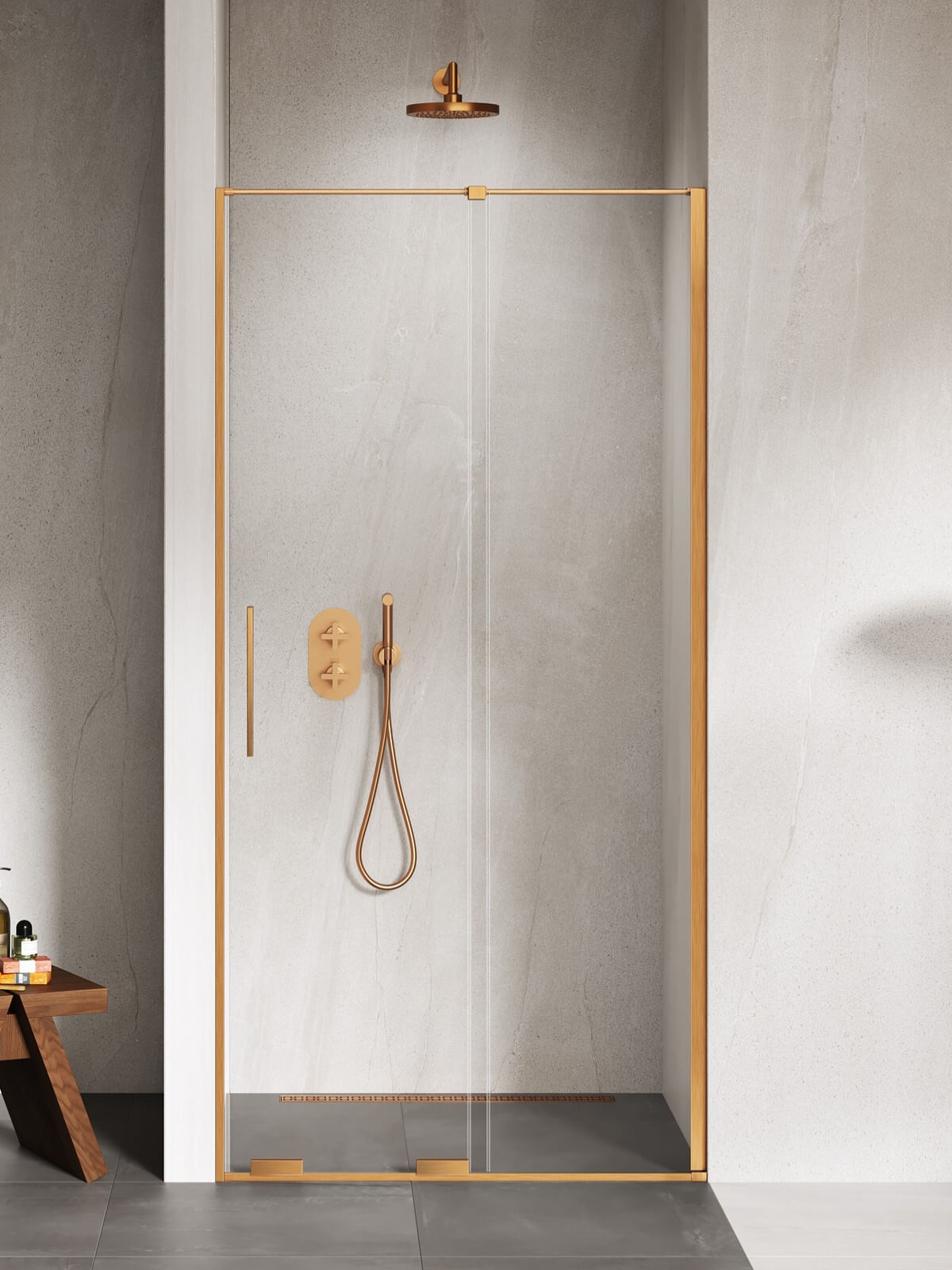 New Trendy Smart puerta de ducha 180 cm corredera cobre cepillado/vidrio transparente EXK-7651