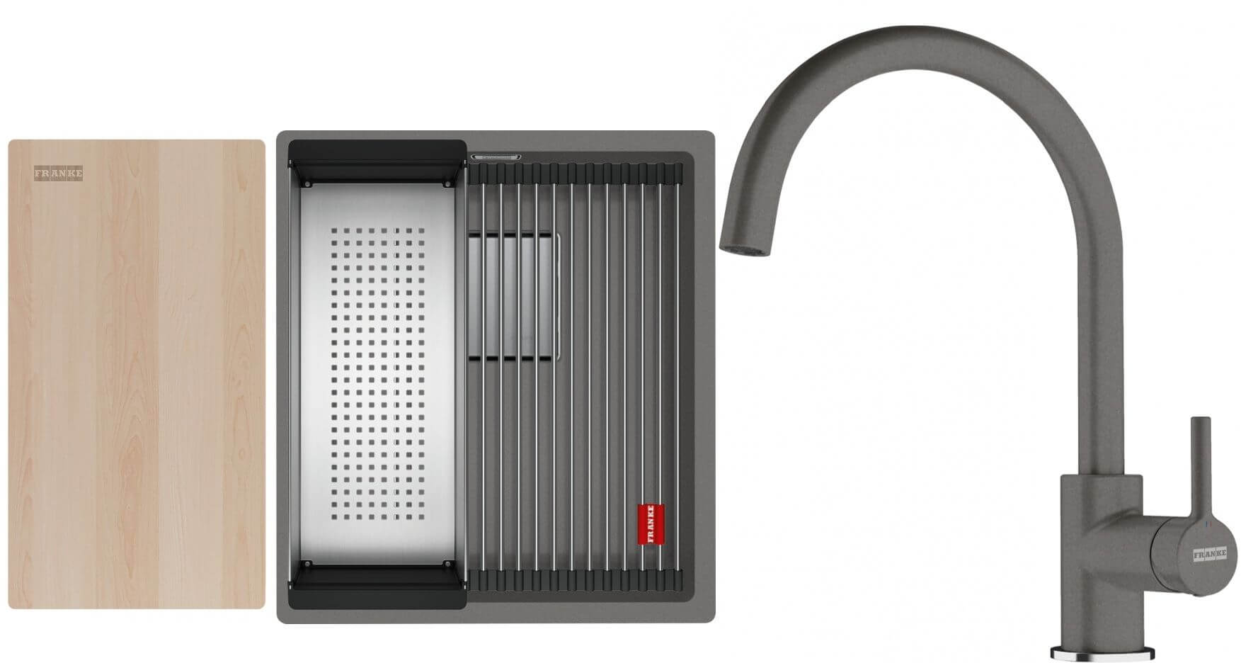 Conjunto fregadero de granito Franke Kanon 125.0749.648, grifo de cocina Franke Lina 115.0626.022