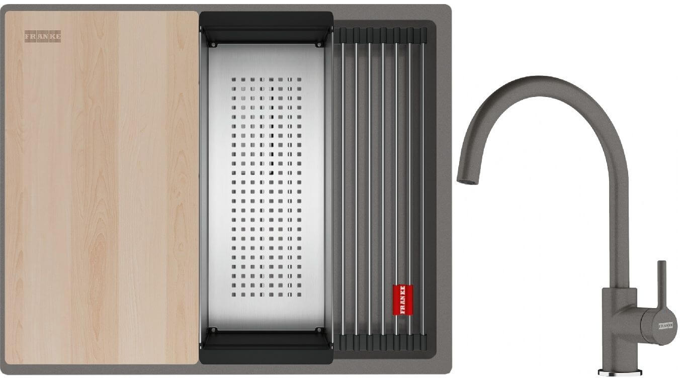 Conjunto fregadero de granito Franke Kanon 125.0749.658, grifo de cocina Franke Lina 115.0626.022