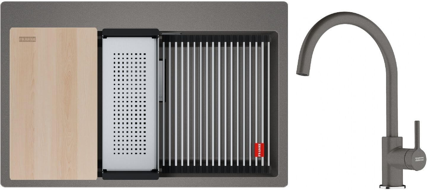 Conjunto fregadero de granito Franke Kanon 114.0749.638, grifo de cocina Franke Lina 115.0626.022