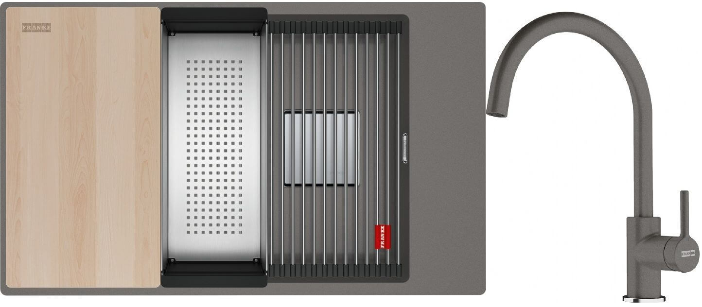 Conjunto fregadero de granito Franke Kanon 125.0749.668, grifo de cocina Franke Lina 115.0626.022