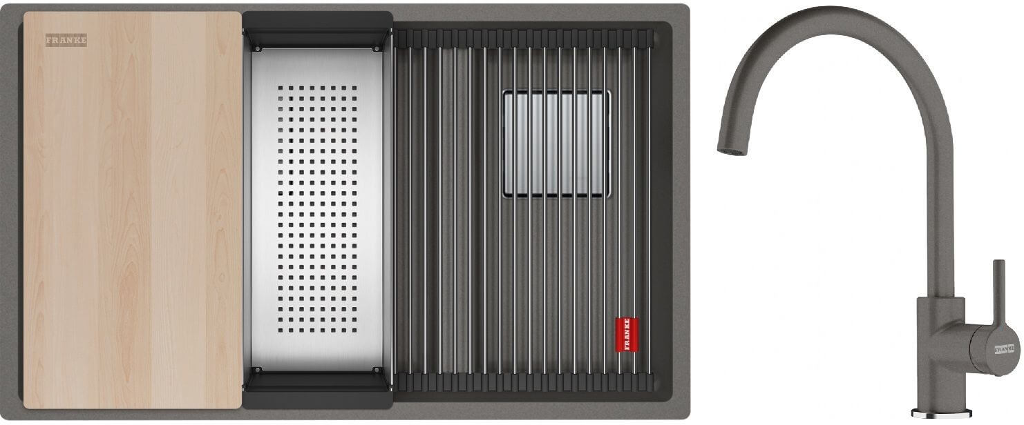 Conjunto fregadero de granito Franke Kanon 125.0749.678, grifo de cocina Franke Lina 115.0626.022
