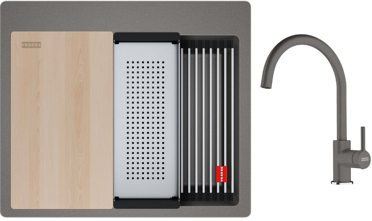 Conjunto fregadero de granito Franke Kanon 114.0749.558, grifo de cocina Franke Lina 115.0626.022