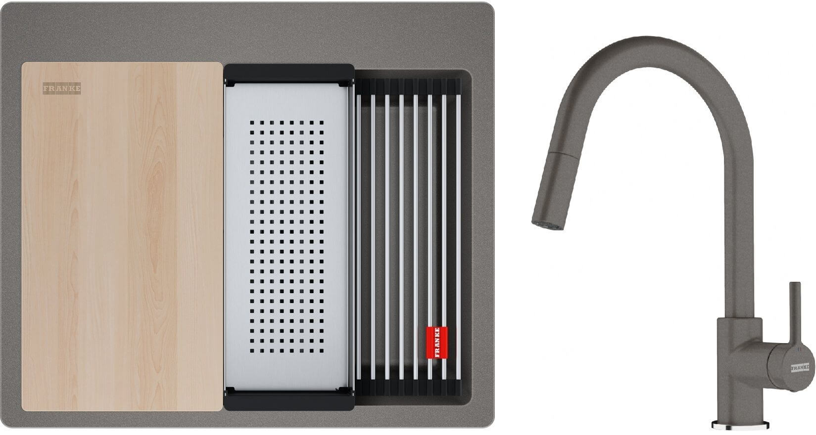 Conjunto fregadero de granito Franke Kanon 114.0749.558, grifo de cocina Franke Lina 115.0626.057