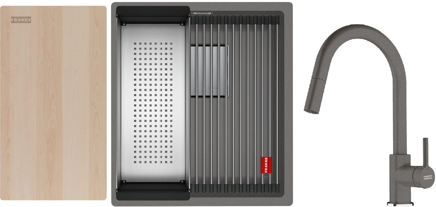 Conjunto fregadero de granito Franke Kanon 125.0749.648, grifo de cocina Franke Lina 115.0626.057