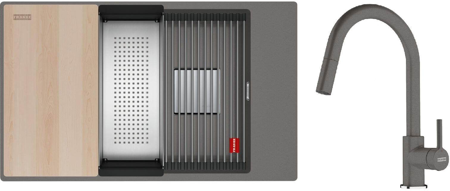 Conjunto fregadero de granito Franke Kanon 125.0749.668, grifo de cocina Franke Lina 115.0626.057