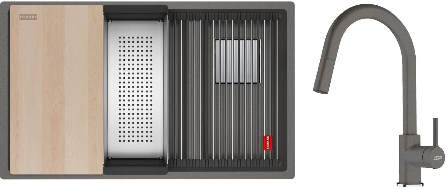 Conjunto fregadero de granito Franke Kanon 125.0749.678, grifo de cocina Franke Lina 115.0626.057