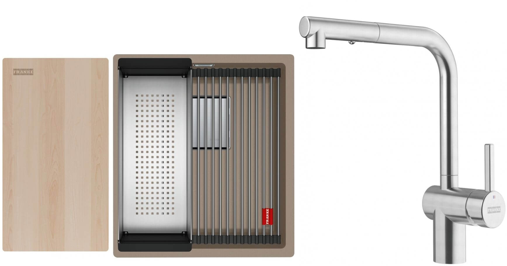 Conjunto fregadero de granito Franke Kanon 125.0749.647, grifo de cocina Franke Atlas Neo 115.0741.710