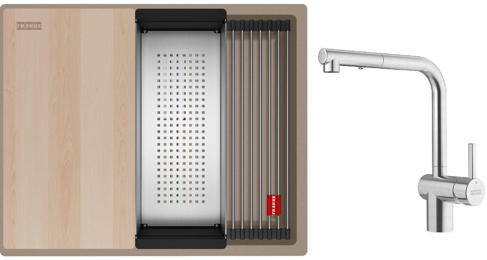 Conjunto fregadero de granito Franke Kanon 125.0749.657, grifo de cocina Franke Atlas Neo 115.0741.710