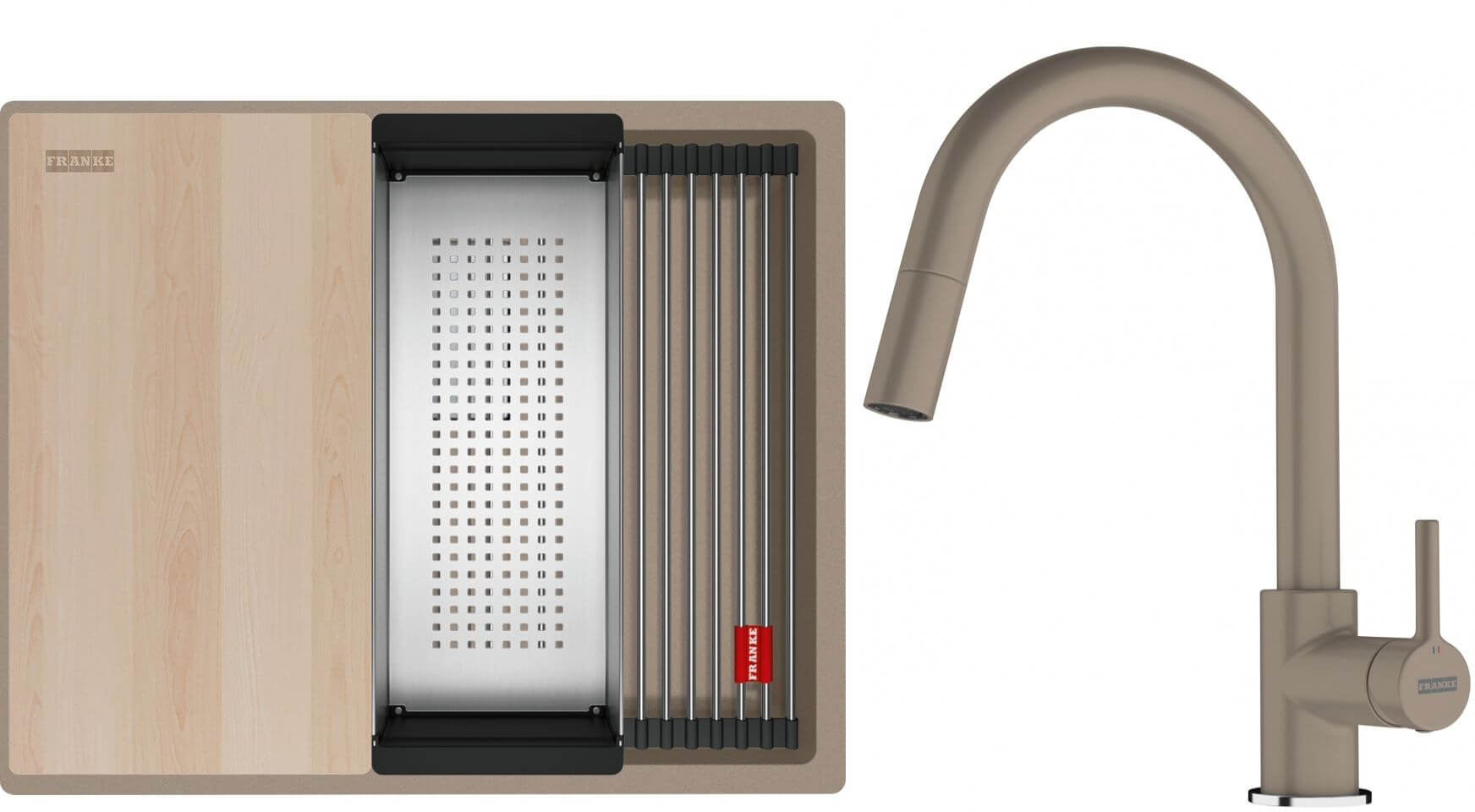 Conjunto fregadero de granito Franke Kanon 125.0749.657, grifo de cocina Franke Lina 115.0626.084