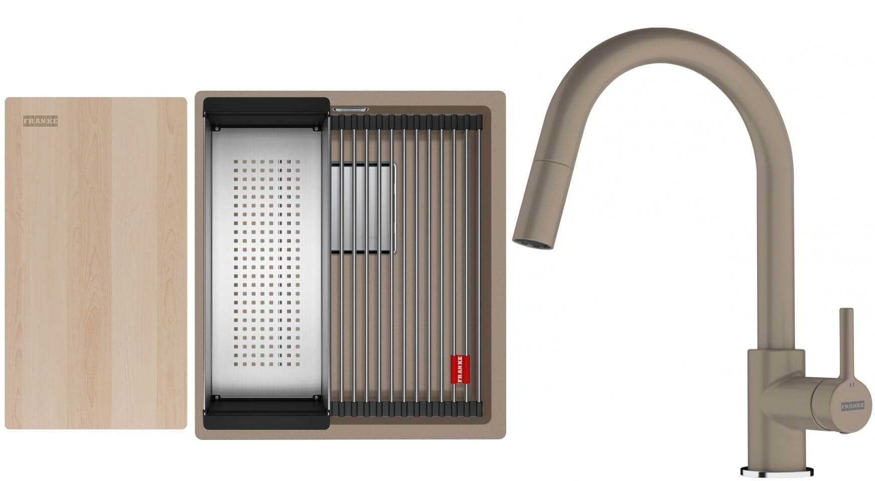 Conjunto fregadero de granito Franke Kanon 125.0749.647, grifo de cocina Franke Lina 115.0626.084