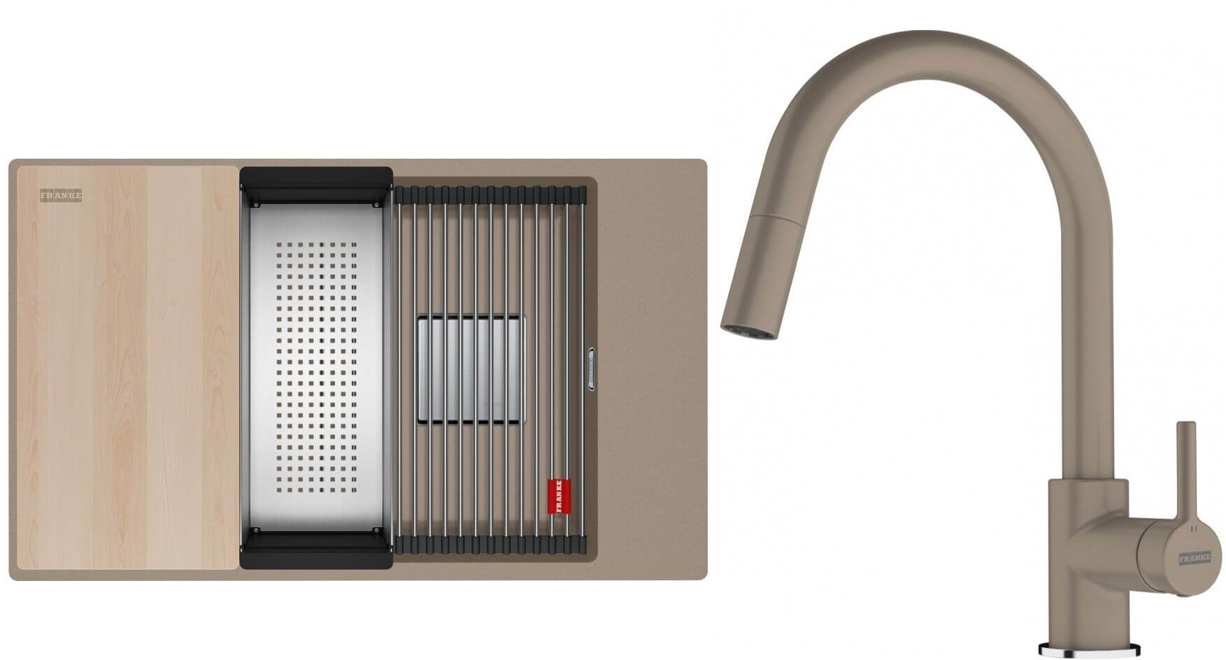 Conjunto fregadero de granito Franke Kanon 125.0749.667, grifo de cocina Franke Lina 115.0626.084