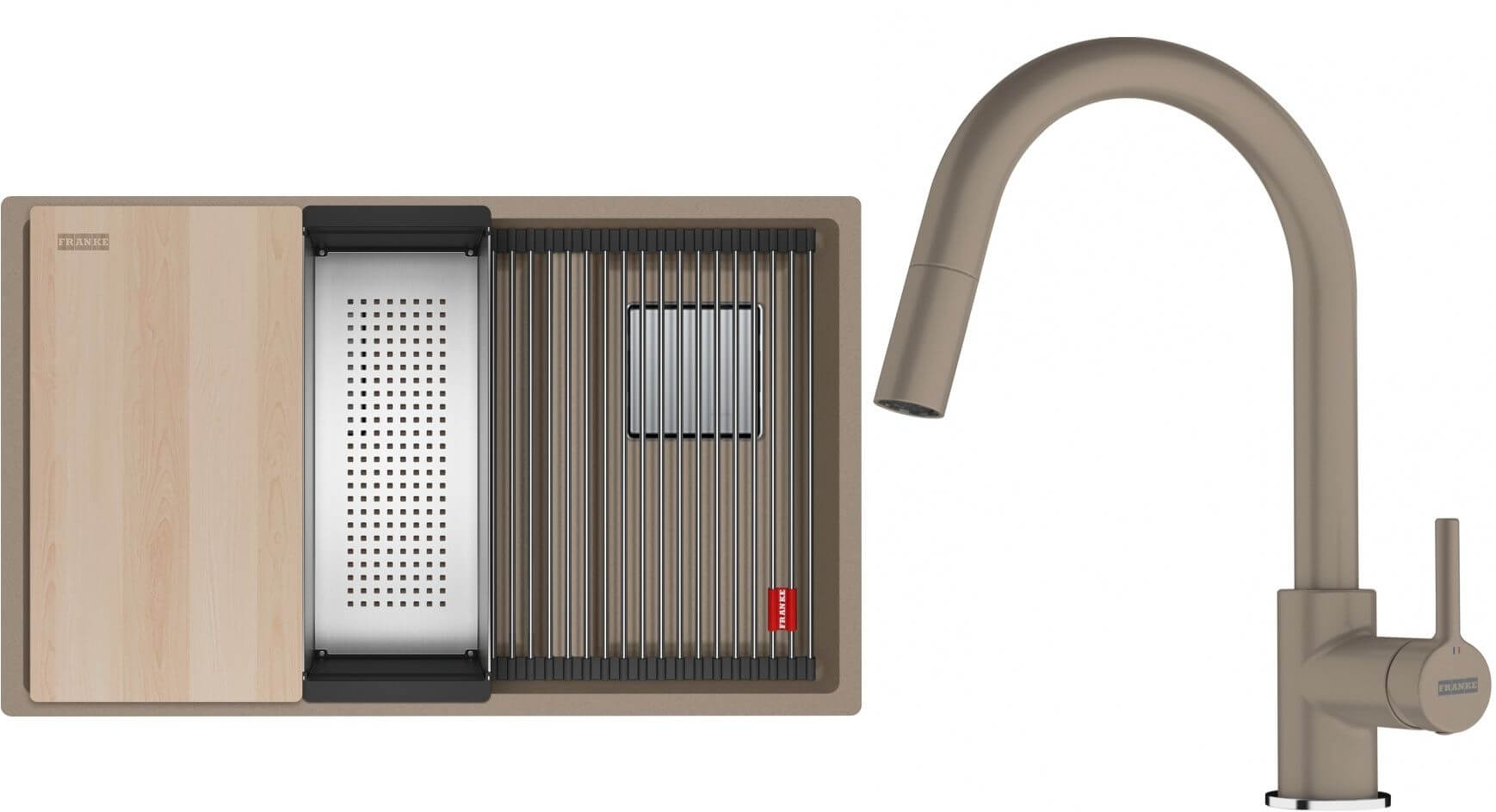 Conjunto fregadero de granito Franke Kanon 125.0749.677, grifo de cocina Franke Lina 115.0626.084