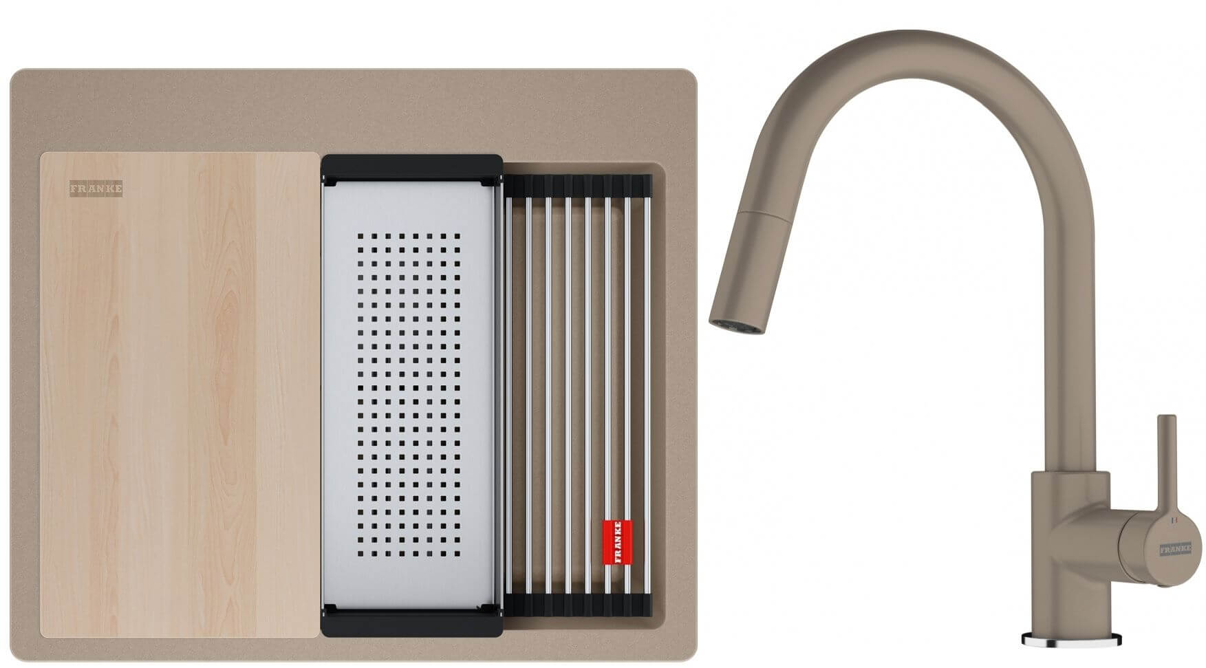 Conjunto fregadero de granito Franke Kanon 114.0749.557, grifo de cocina Franke Lina 115.0626.084