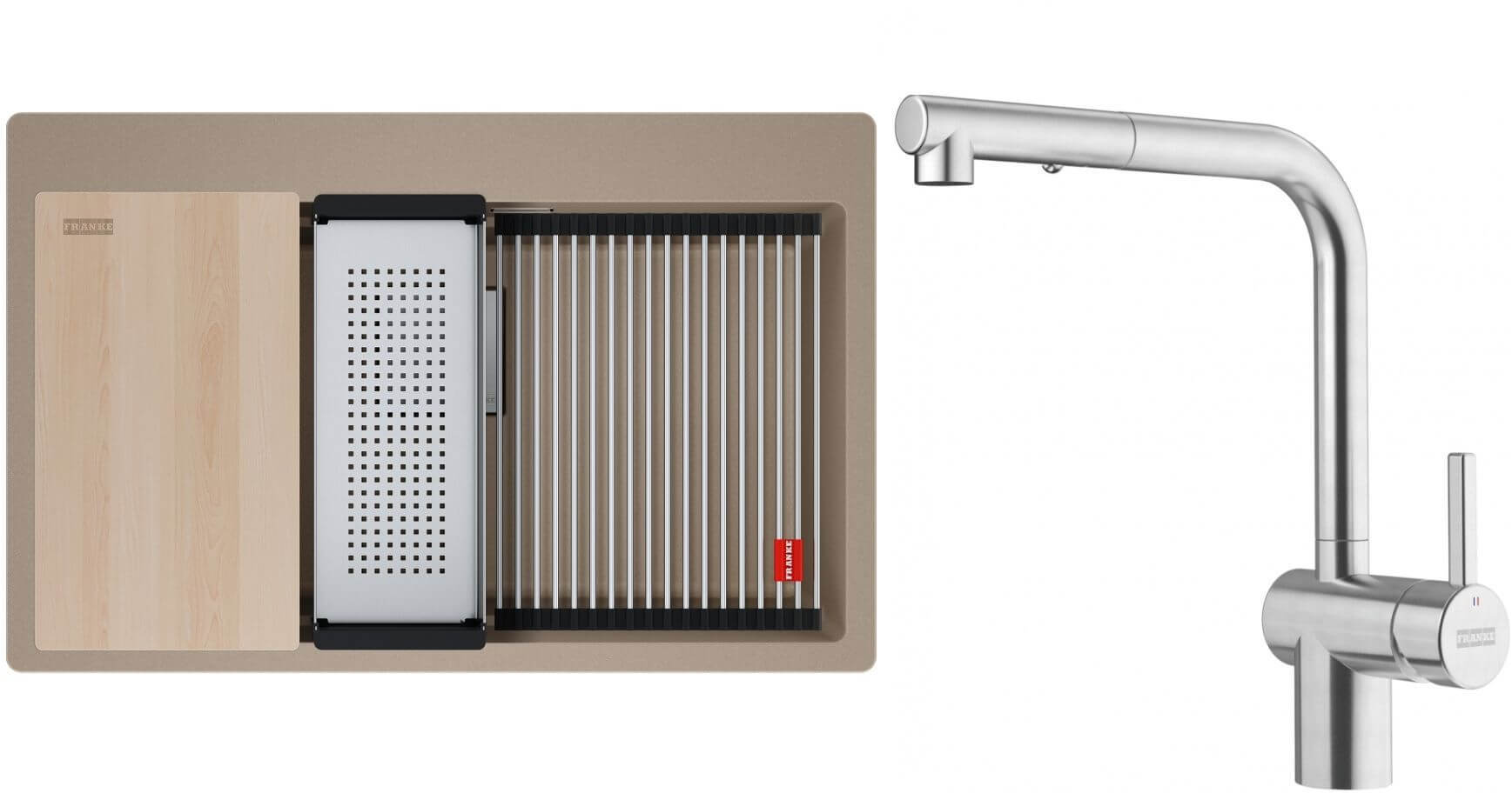 Conjunto fregadero de granito Franke Kanon 114.0749.637, grifo de cocina Franke Atlas Neo 115.0741.710