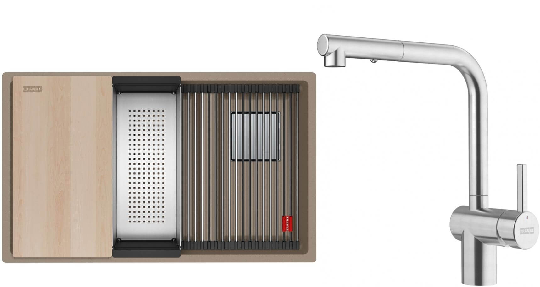 Conjunto fregadero de granito Franke Kanon 125.0749.677, grifo de cocina Franke Atlas Neo 115.0741.710