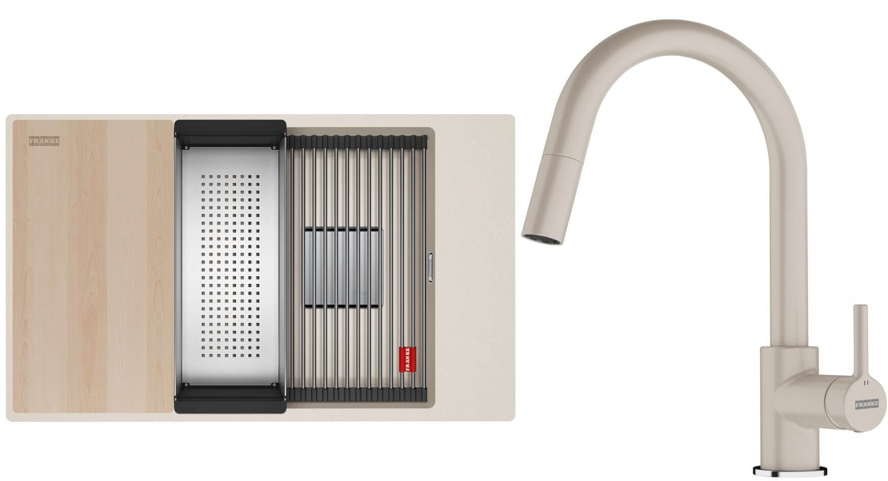 Conjunto fregadero de granito Franke Kanon 125.0749.666, grifo de cocina Franke Lina 115.0626.082