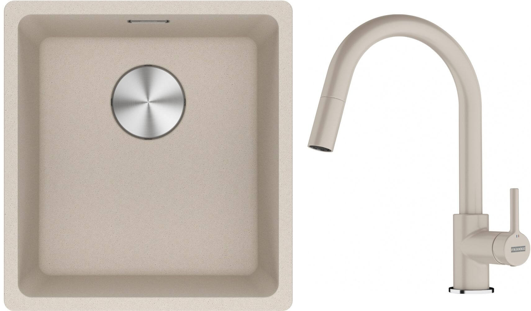 Conjunto fregadero de granito Franke Maris 125.0751.399, grifo de cocina Franke Lina 115.0626.082
