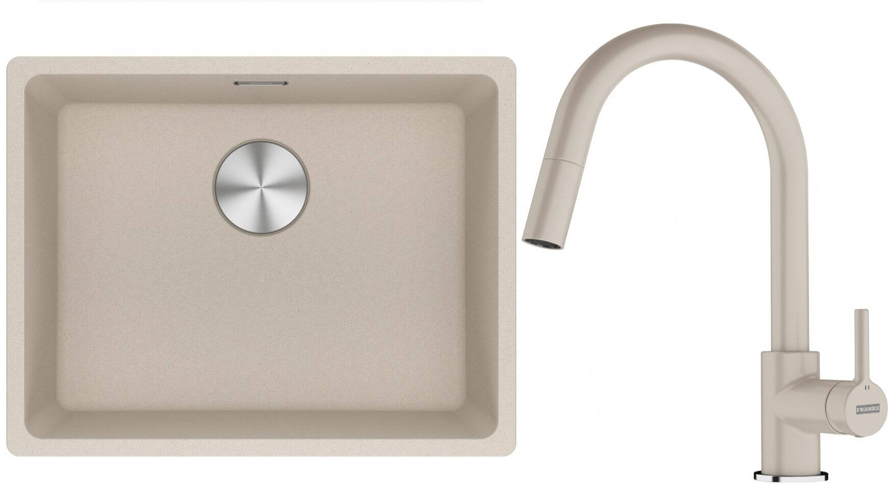 Conjunto fregadero de granito Franke Maris 125.0751.400, grifo de cocina Franke Lina 115.0626.082