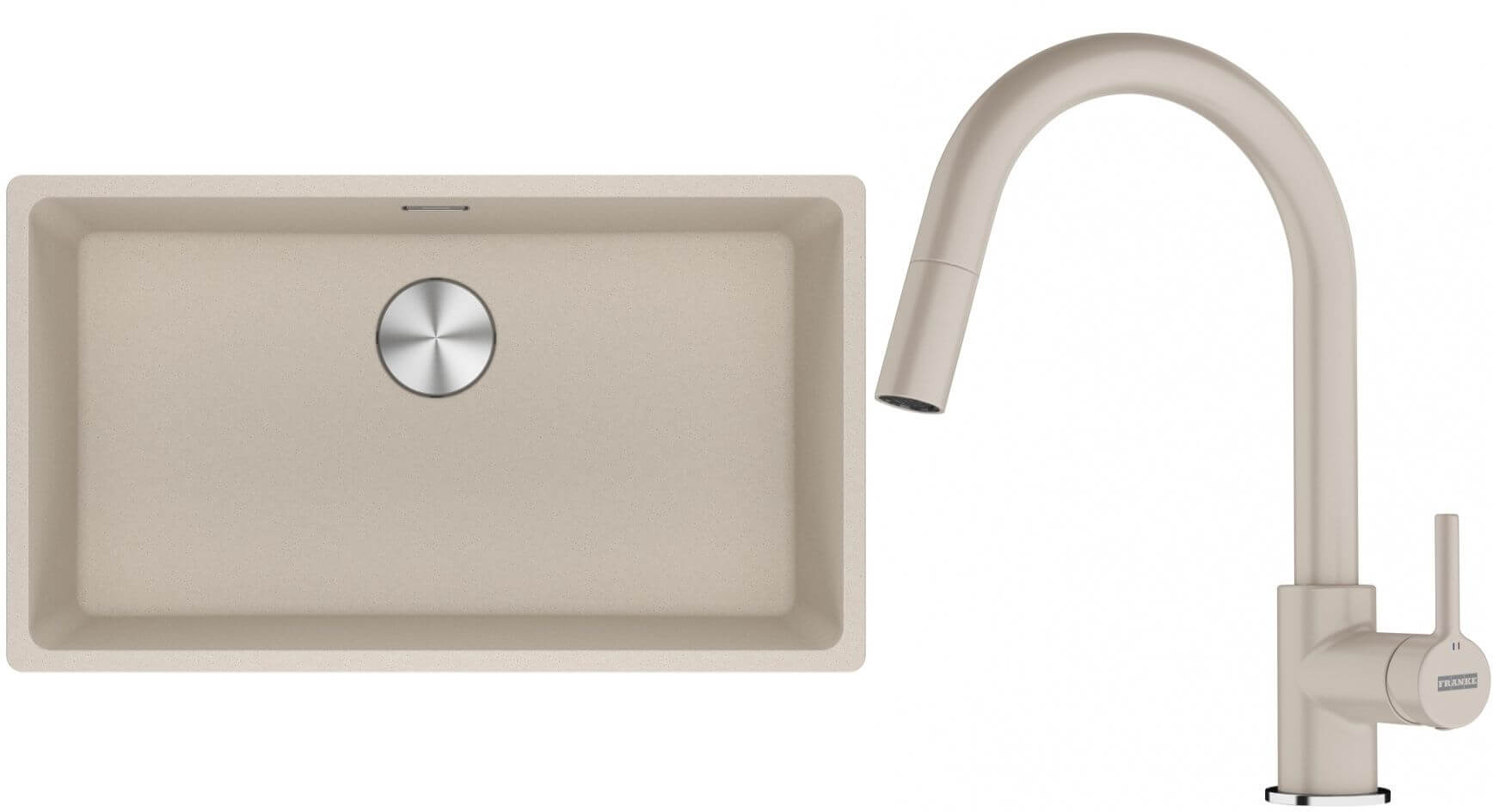 Conjunto fregadero de granito Franke Maris 125.0751.422, grifo de cocina Franke Lina 115.0626.082