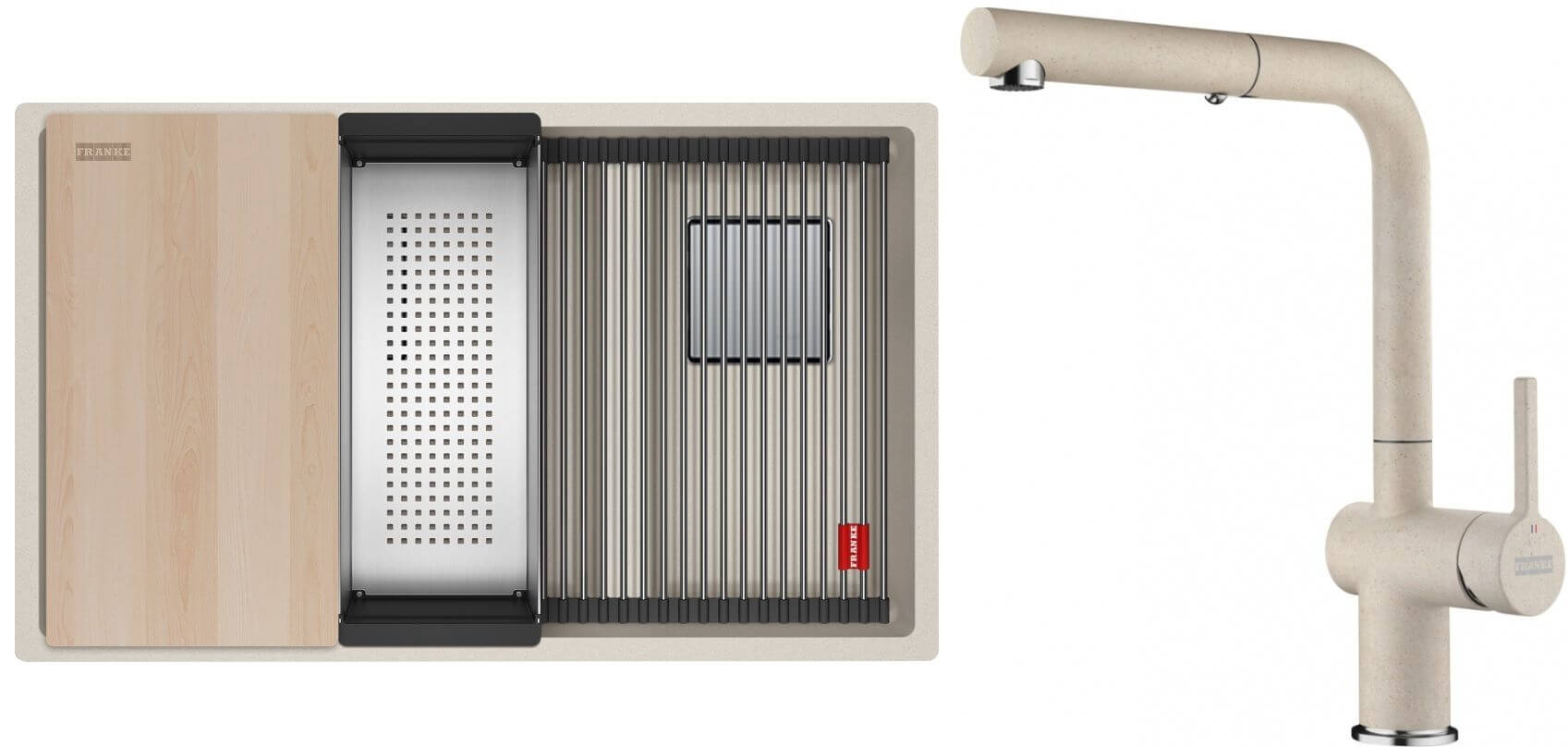 Conjunto fregadero de granito Franke Kanon 125.0749.676, grifo de cocina Franke Active 115.0653.388