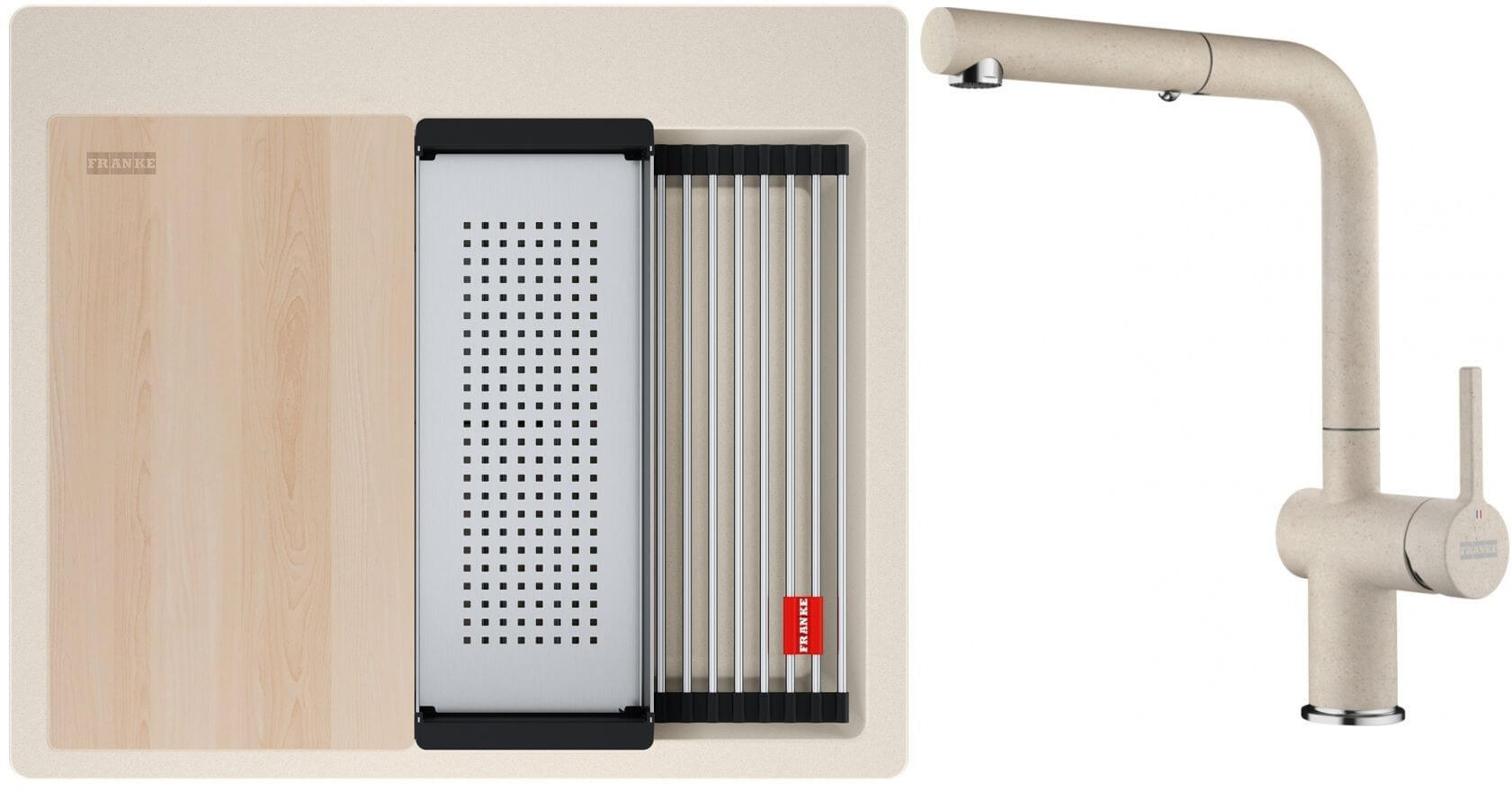 Conjunto fregadero de granito Franke Kanon 114.0749.556, grifo de cocina Franke Active 115.0653.388