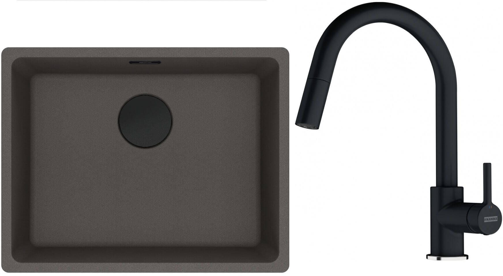 Conjunto fregadero de granito Franke Maris 125.0737.995, grifo de cocina Franke Lina 115.0626.055
