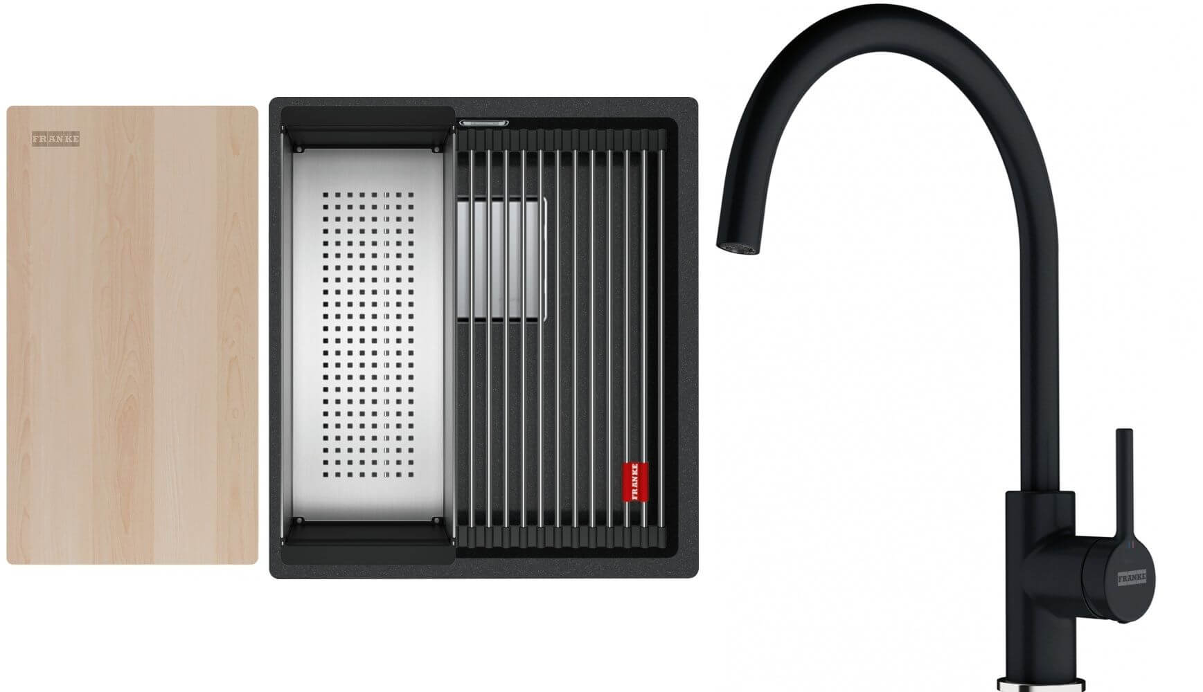 Conjunto fregadero de granito Franke Kanon 125.0749.650, grifo de cocina Franke Lina 115.0626.020