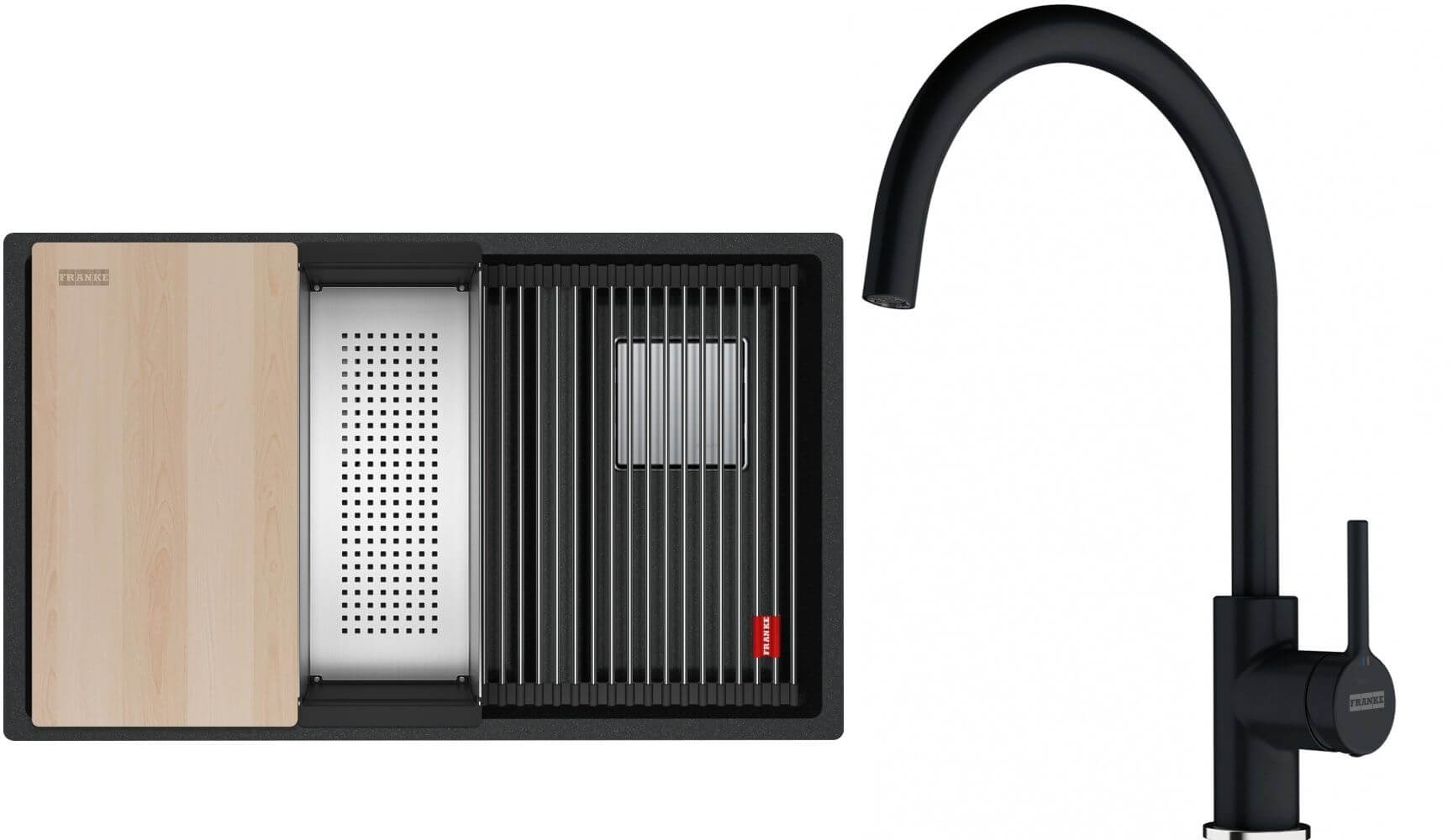 Conjunto fregadero de granito Franke Kanon 125.0749.680, grifo de cocina Franke Lina 115.0626.020