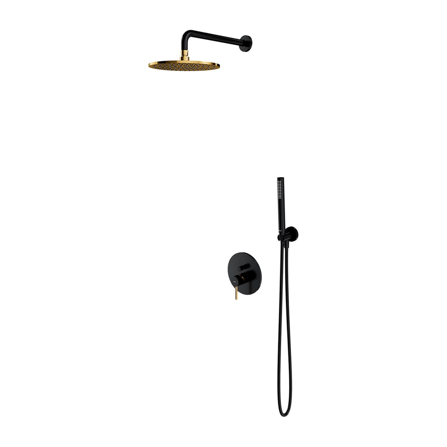 Omnires Y conjunto de ducha empotrado con rociador con efecto lluvia negro-oro SYSY35BLGL