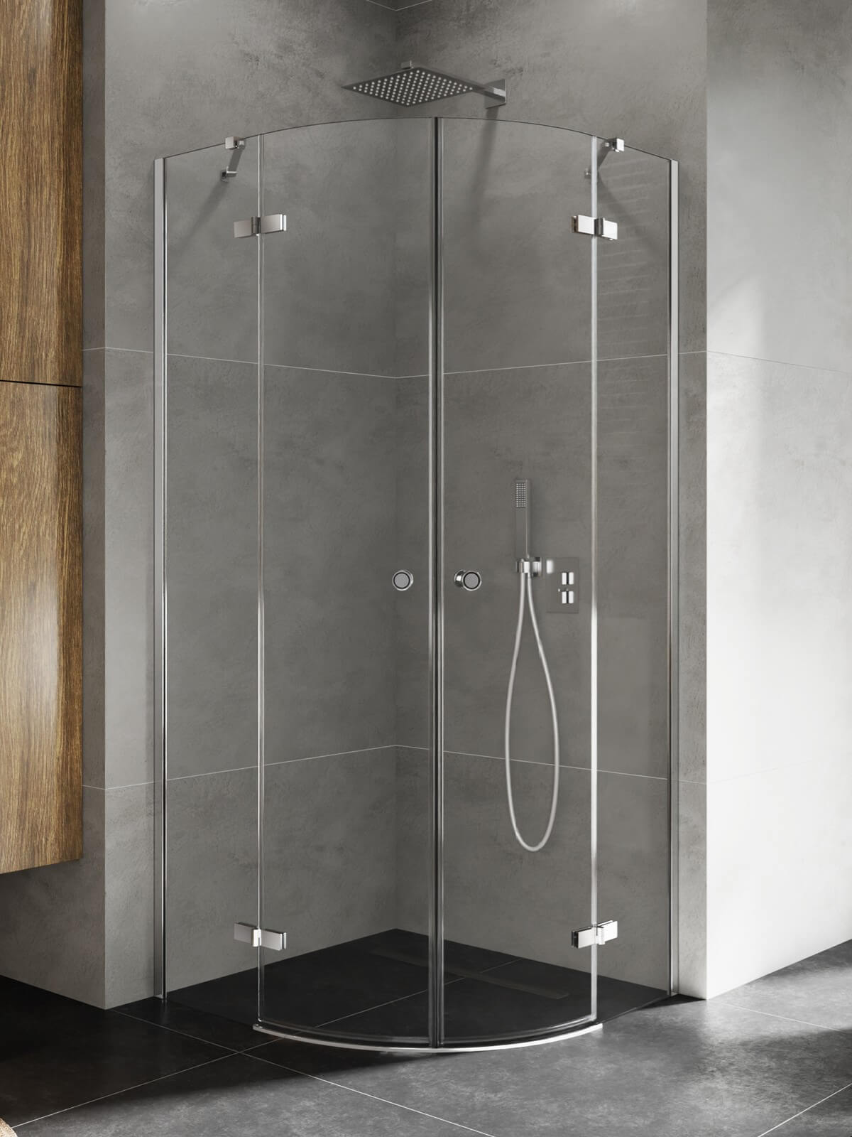New Trendy Kalibra cabina de ducha 90x90 cm semicircular cromo brillo/vidrio transparente K-5128