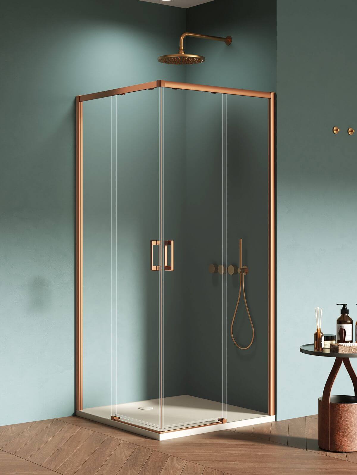 New Trendy Prime Copper Brushed cabina de ducha 90x70 cm cobre cepillado/vidrio transparente D-0806A/D-0811A