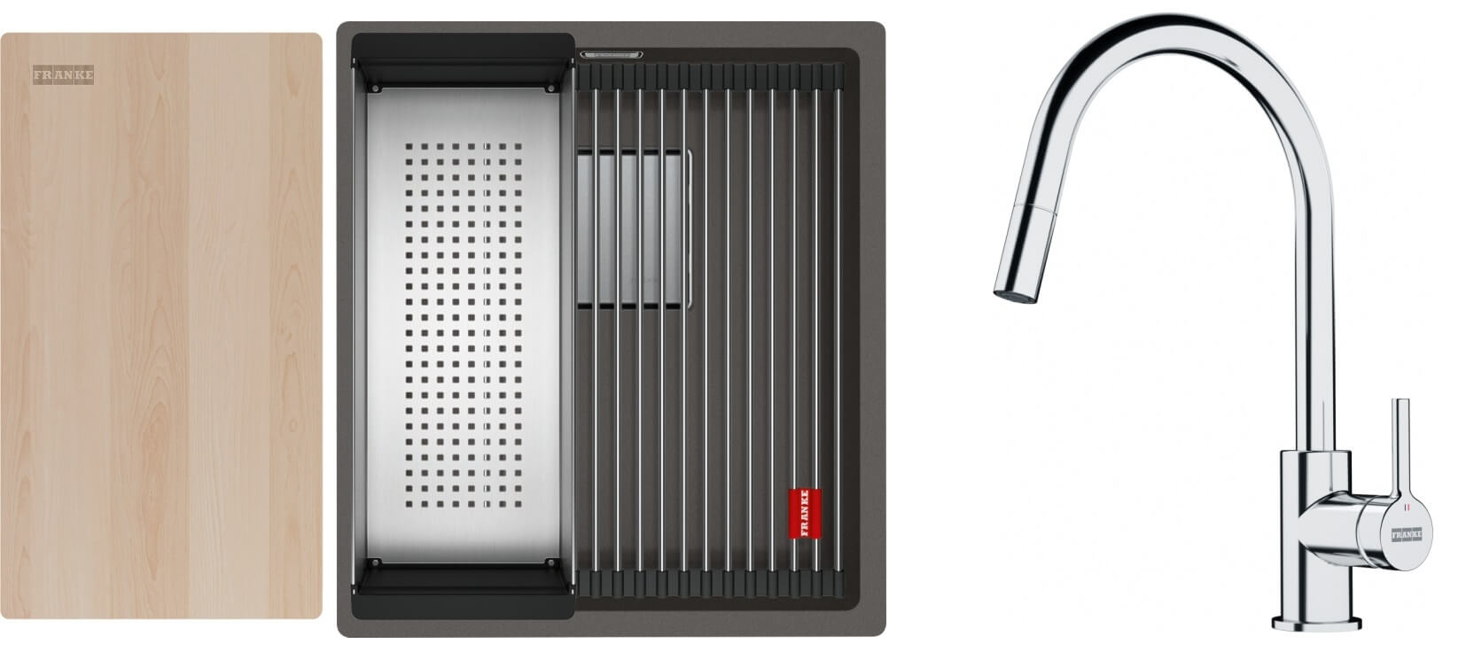 Conjunto fregadero de granito Franke Kanon 125.0749.649, grifo de cocina Franke Lina 115.0693.229