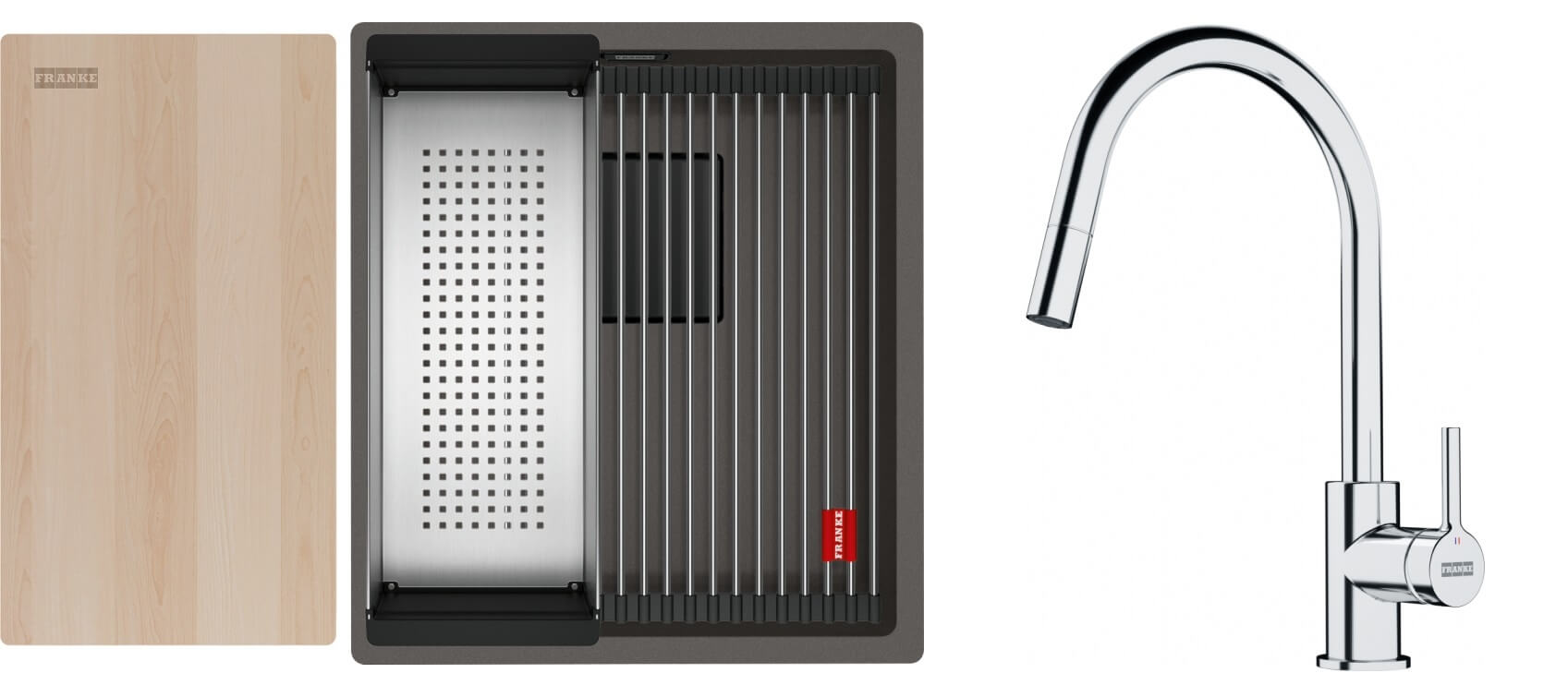 Conjunto fregadero de granito Franke Kanon 125.0749.653, grifo de cocina Franke Lina 115.0693.229
