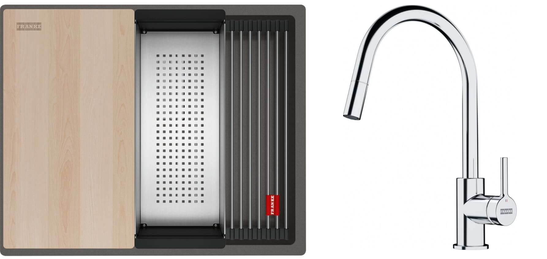Conjunto fregadero de granito Franke Kanon 125.0749.663, grifo de cocina Franke Lina 115.0693.229