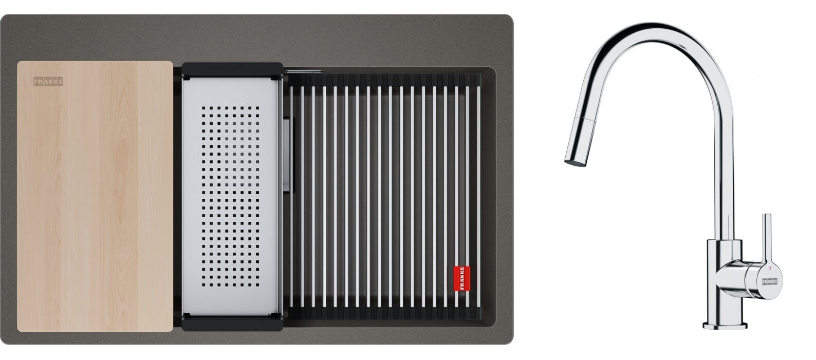 Conjunto fregadero de granito Franke Kanon 114.0749.639, grifo de cocina Franke Lina 115.0693.229