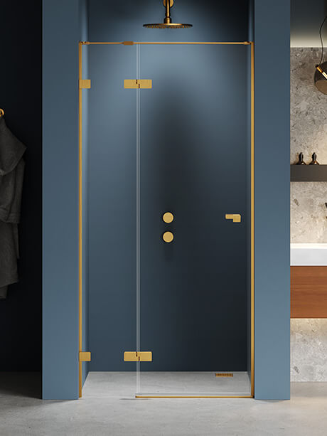 New Trendy Eventa Gold Brushed puerta de ducha 120 cm oscilante oro cepillado/vidrio transparente EXK-8231