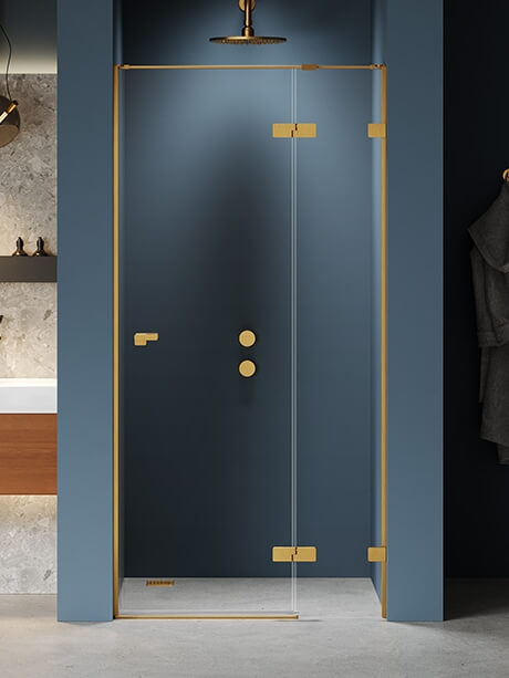 New Trendy Eventa Gold Brushed puerta de ducha 120 cm oscilante oro cepillado/vidrio transparente EXK-8232
