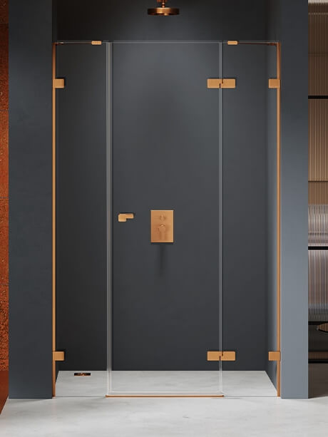 New Trendy Eventa Copper Brushed puerta de ducha 130 cm oscilante cobre cepillado/vidrio transparente EXK-8003