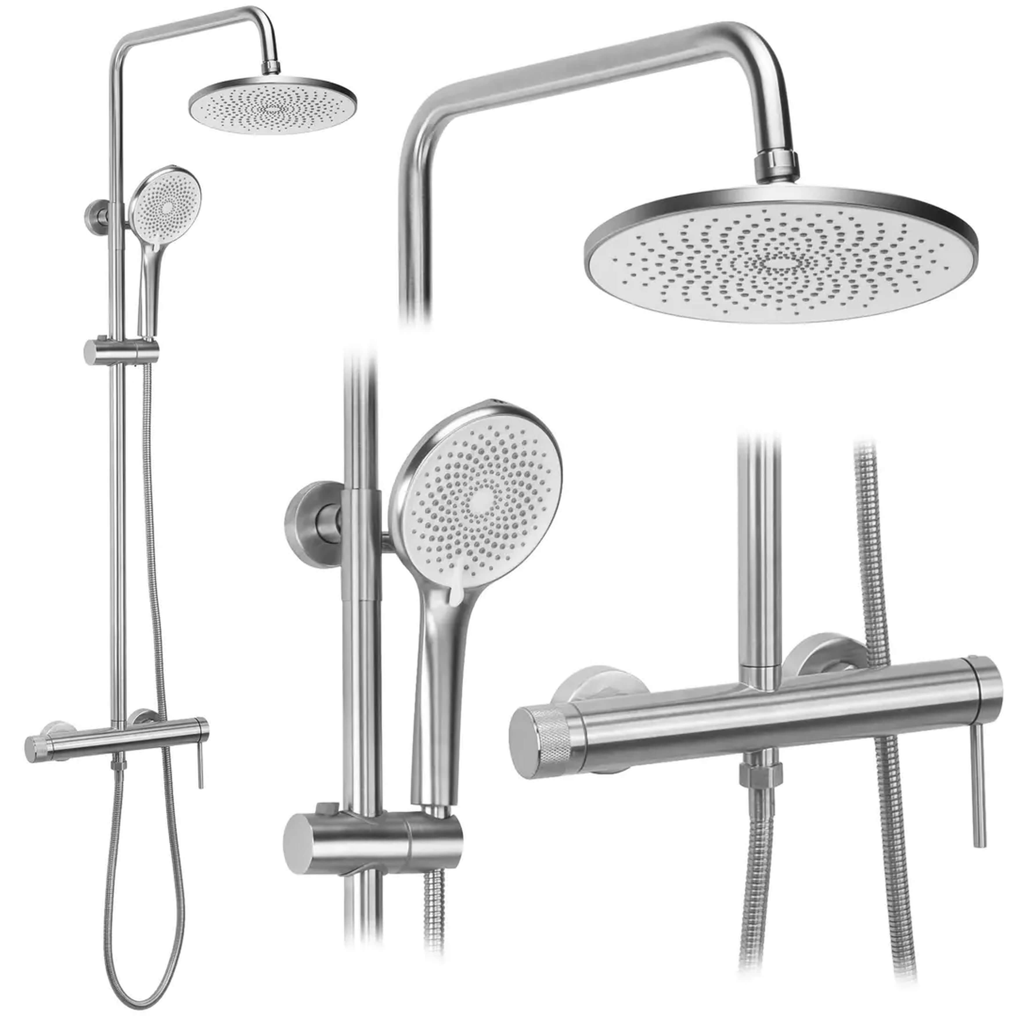 Rea Foss conjunto de ducha a pared con rociador con efecto lluvia acero REA-P5646
