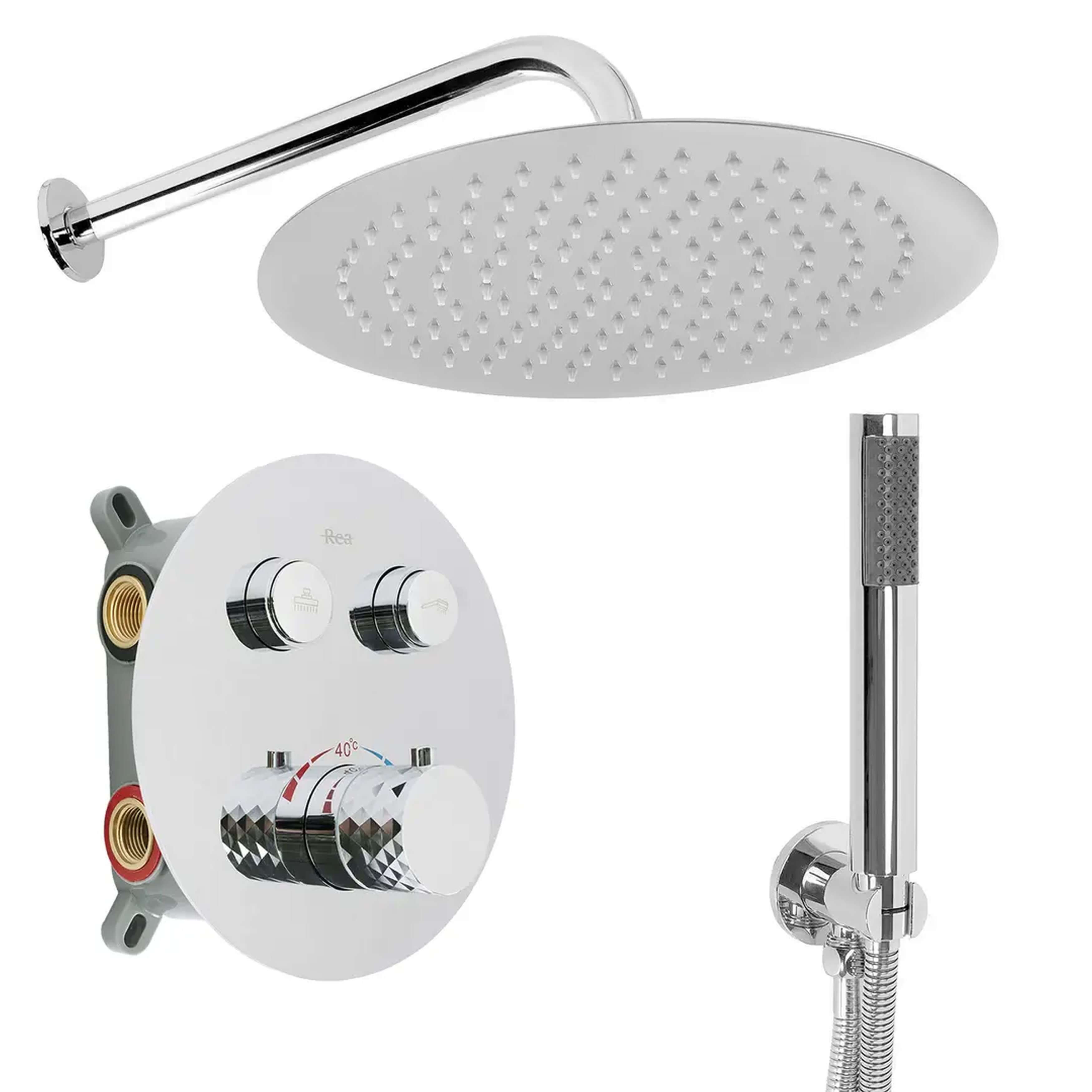 Rea Lungo conjunto de ducha empotrado con termostato con rociador con efecto lluvia cromo REA-P6967