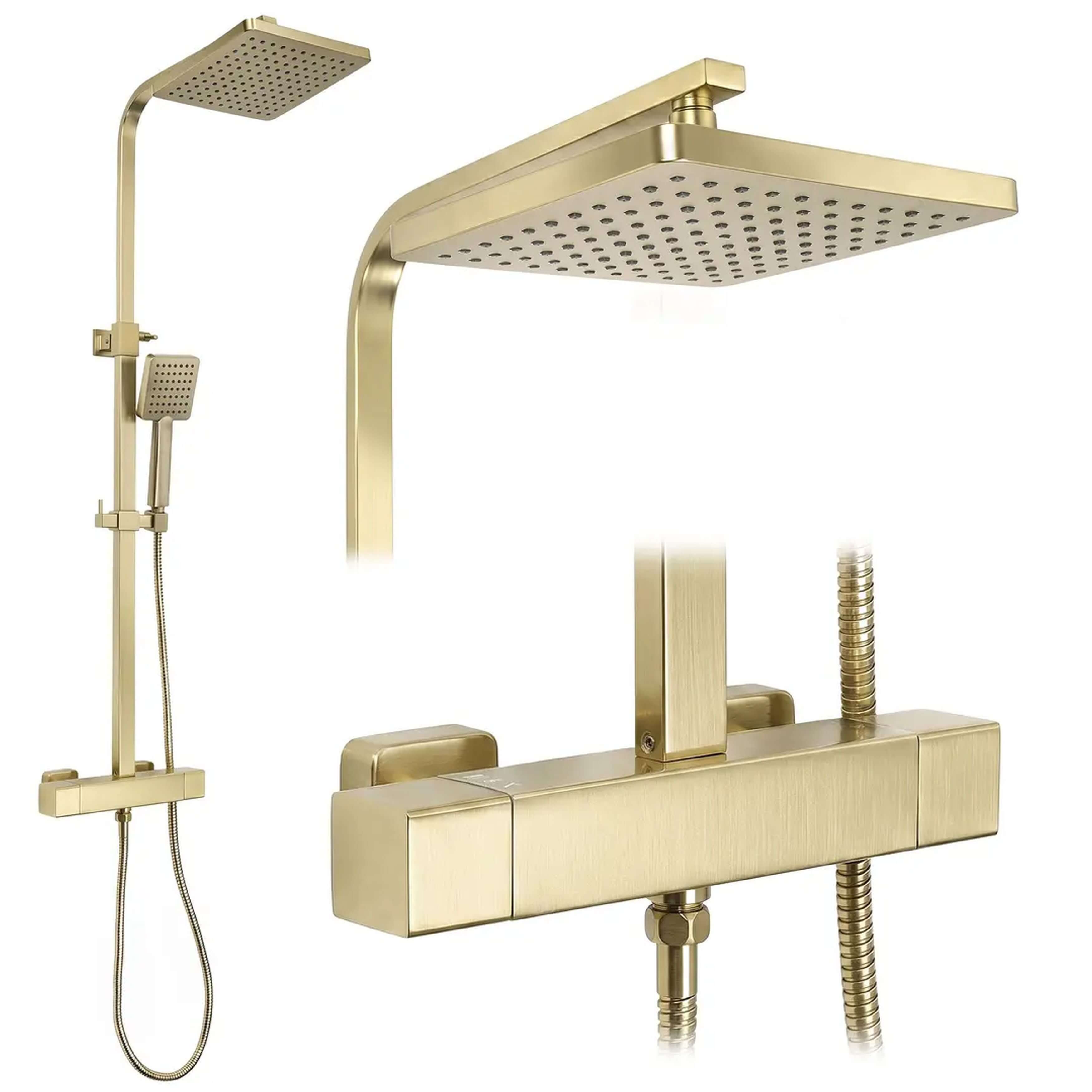 Rea Atrium conjunto de ducha a pared con termostato con rociador con efecto lluvia oro REA-P8922