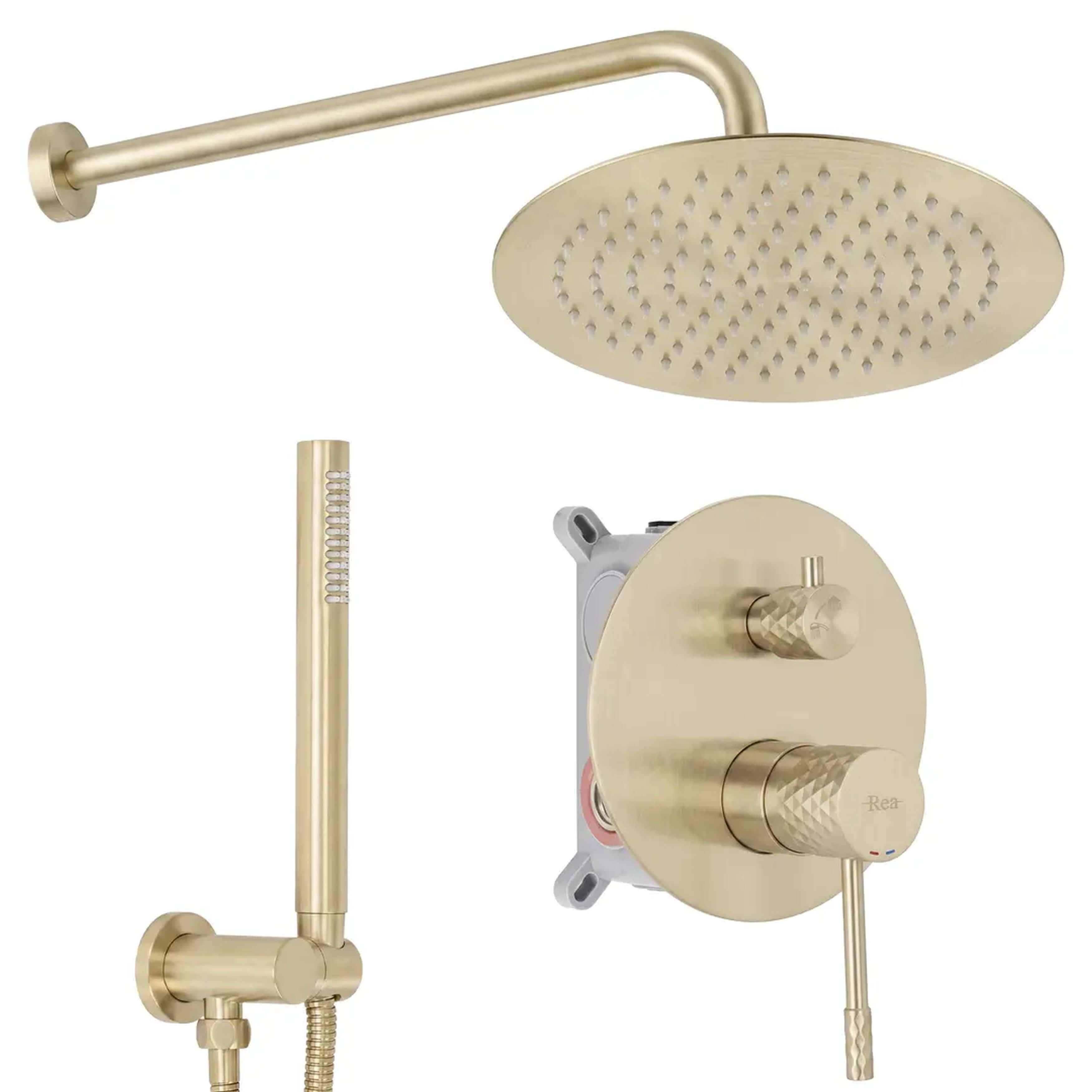 Rea Lungo conjunto de ducha empotrado con rociador con efecto lluvia oro REA-P9665