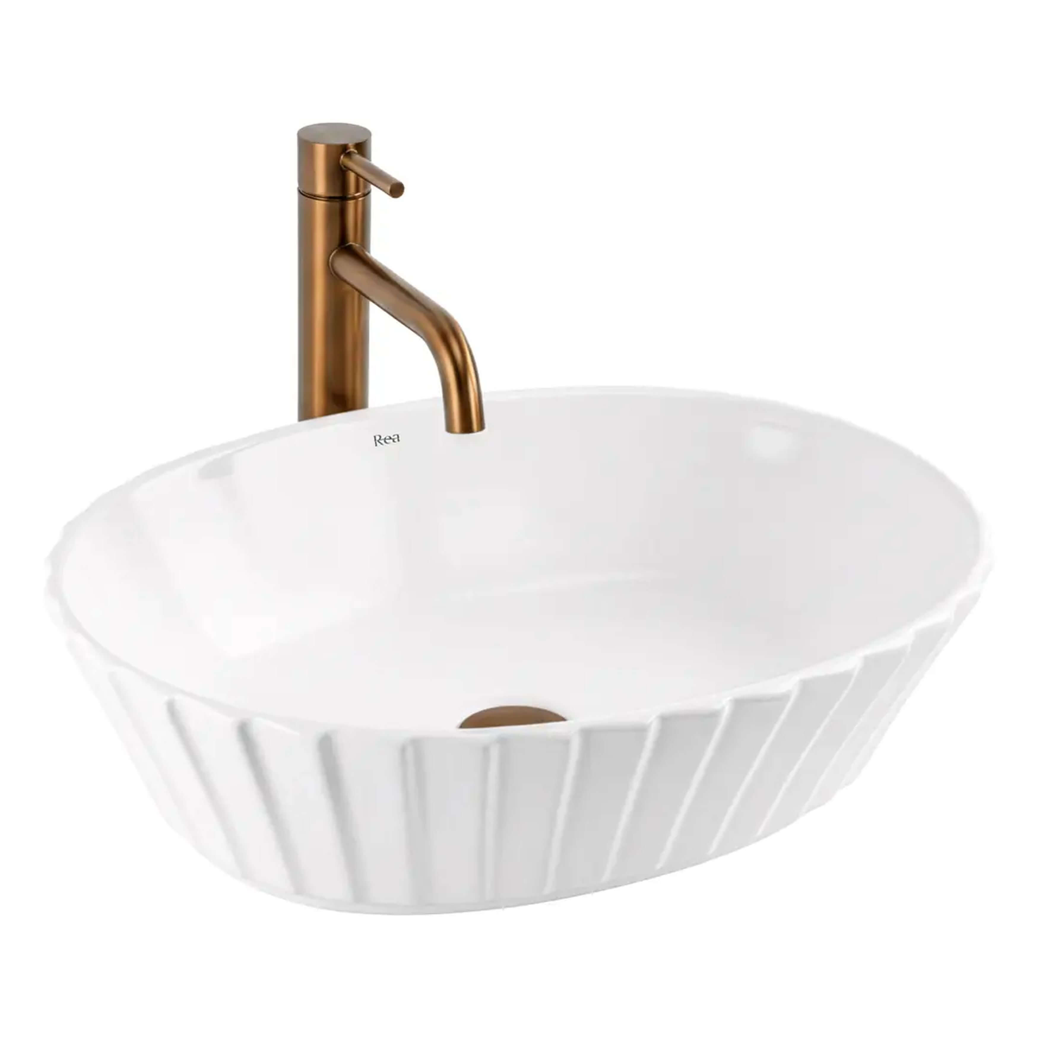 Rea Samanta lavabo 49x38 cm oval sobre encimera blanco brillante REA-U3531