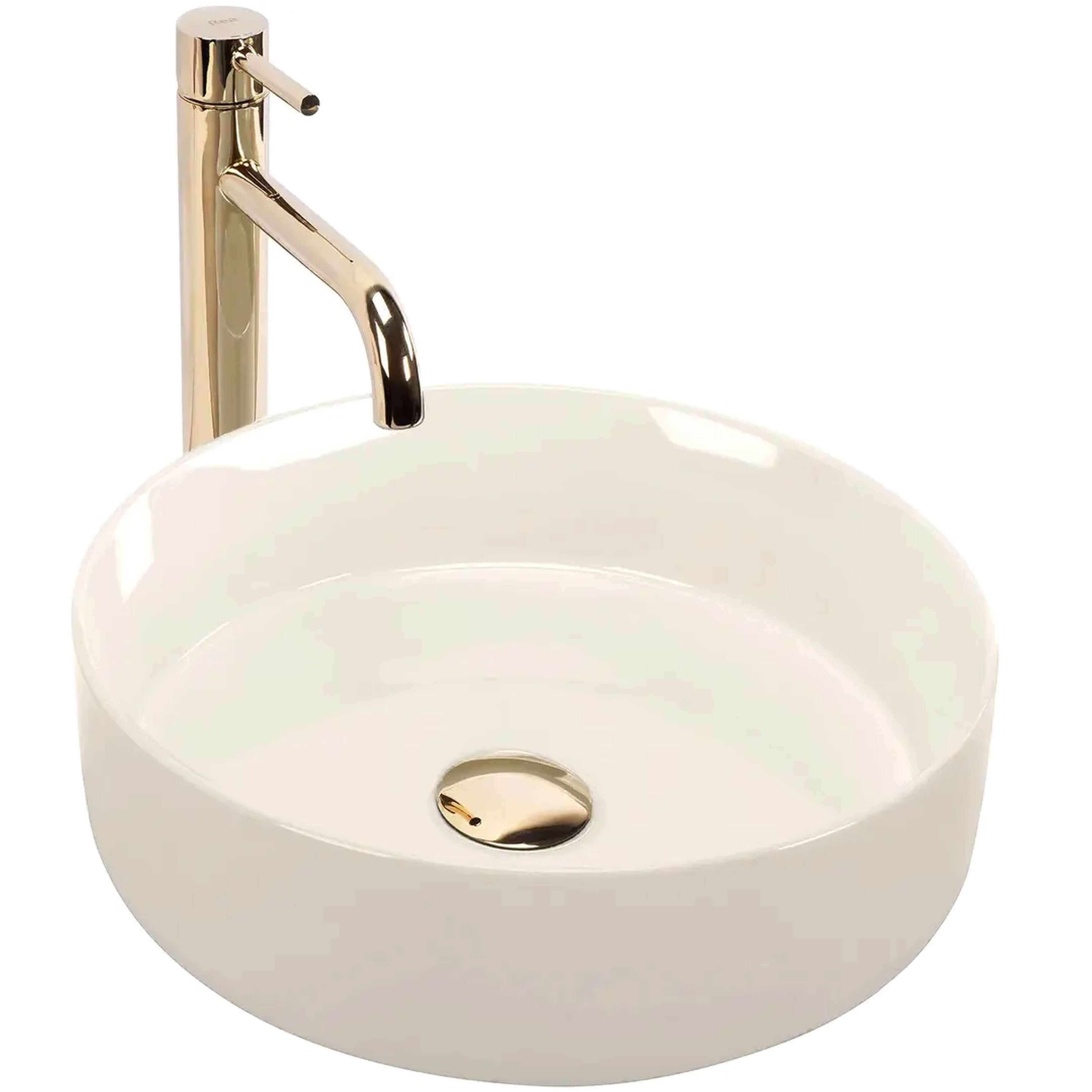 Rea Sami lavabo 36x36 cm circular sobre encimera marrón/beige brillante REA-U4590