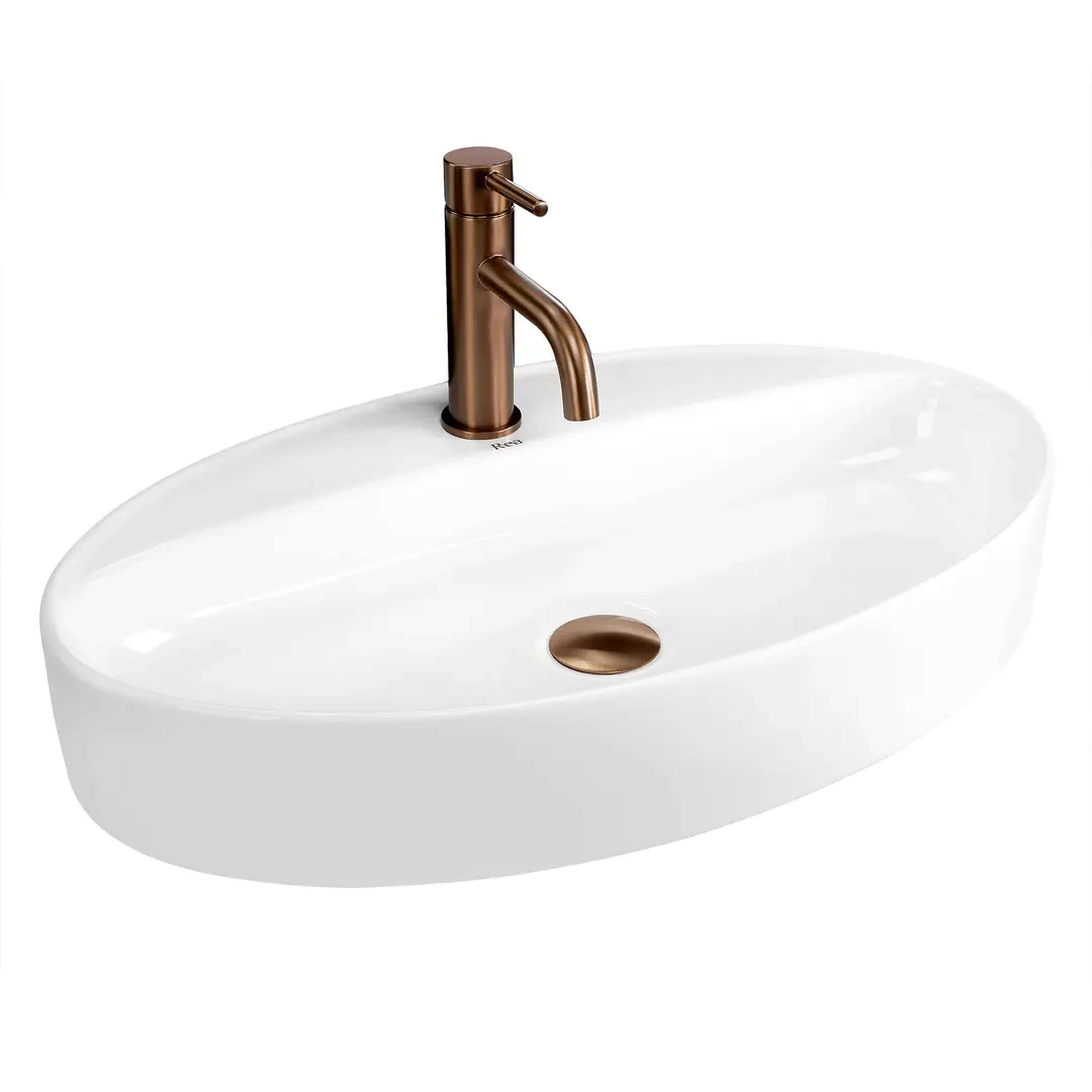 Rea Nastazja lavabo 61x38 cm oval sobre encimera blanco brillante REA-U6359